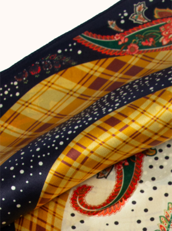 Small graphite silk gavroche in patterns and floral motifs 53x53 cm