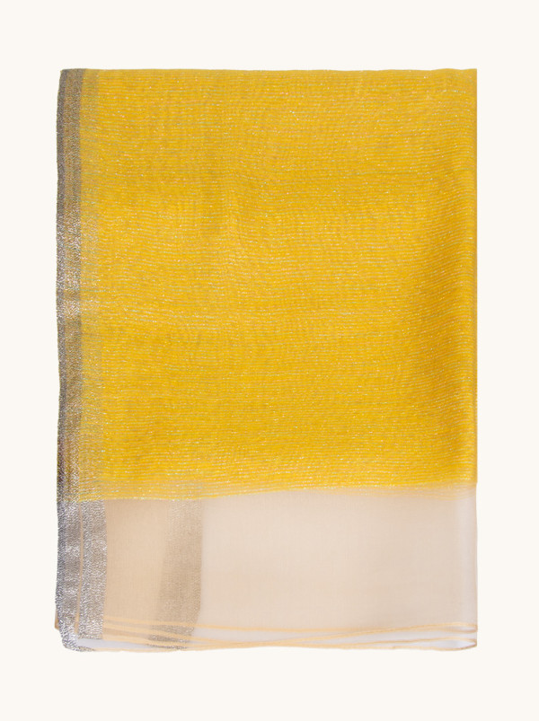 Elegancki żółty szal wieczorowy  z połyskującą nitką 70 cm x 190 cm