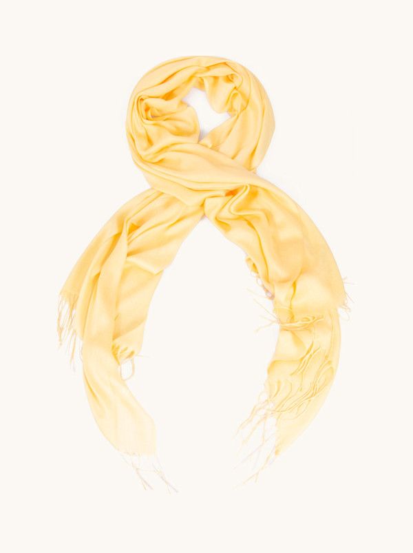 Light yellow scarf with tassels 70 cm x 200 cm