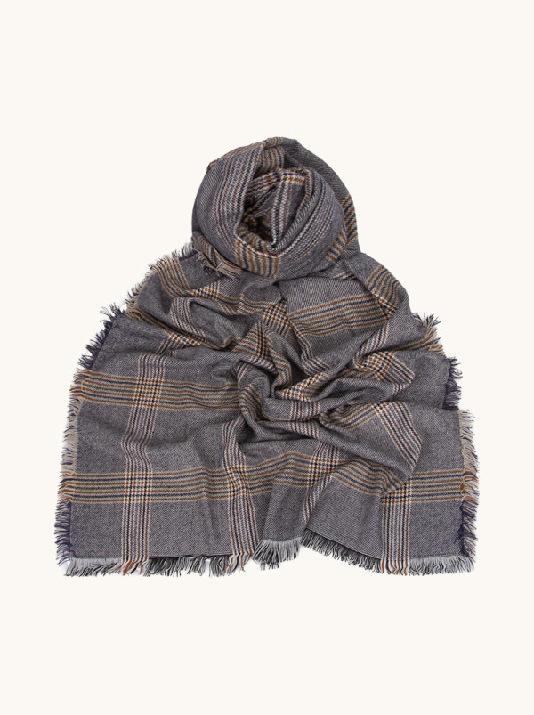 Szal w kratę niebiesko-beżową 80 cm X 180 cm