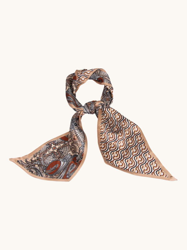 Dwustronny wąski szal z podwójnego jedwabiu z motywem paisley 16cm x145cm