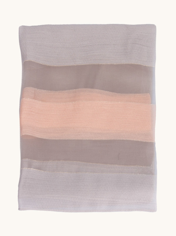 Grey-pink evening shawl with gold decorated stripes 80 cm x 190 cm