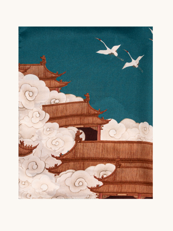 Duży szal jedwabny niebieski w ptaki 55x175 cm