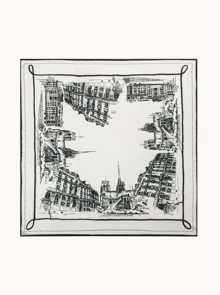 Duża apaszka jedwabna z motywem architektonicznym 90x90 cm