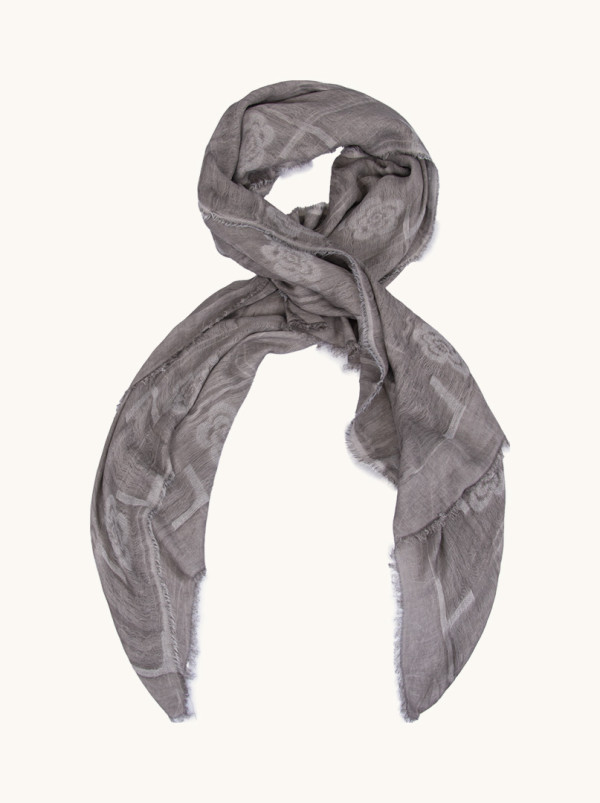 Grey floral scarf 90 cm x 210 cm
