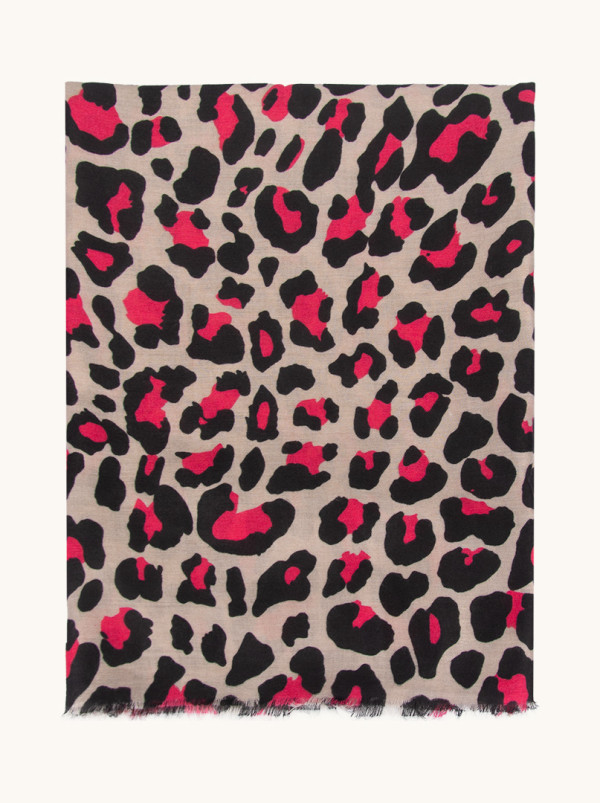 Szal wiskozowy z motywem zwierzęcym w fuksjowe cętki 90cm x 180cm