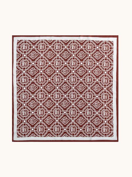 Maroon silk scarf with geometric pattern 65x65 cm