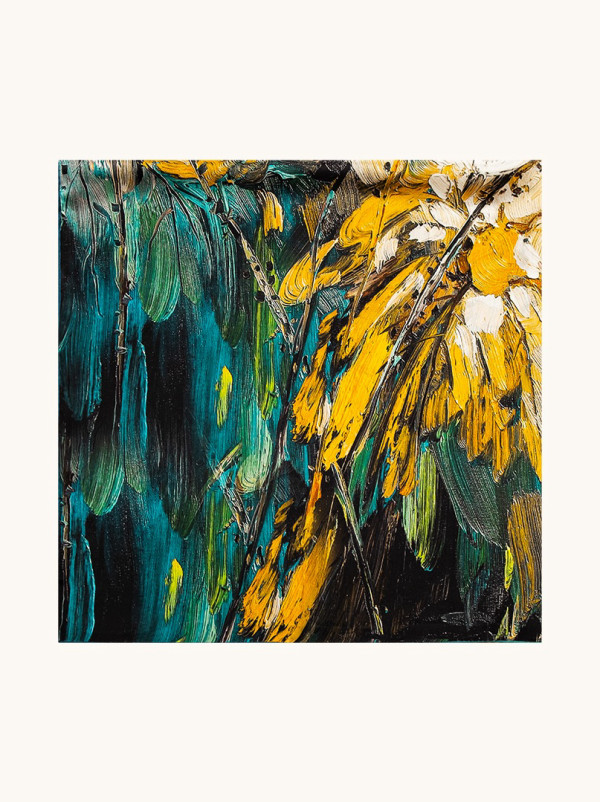 Duża chusta jedwabna wielokolorowa z malarskie kwiaty 110x110 cm