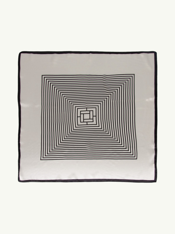 Black and white striped silk scarf 70 cm x 70 cm