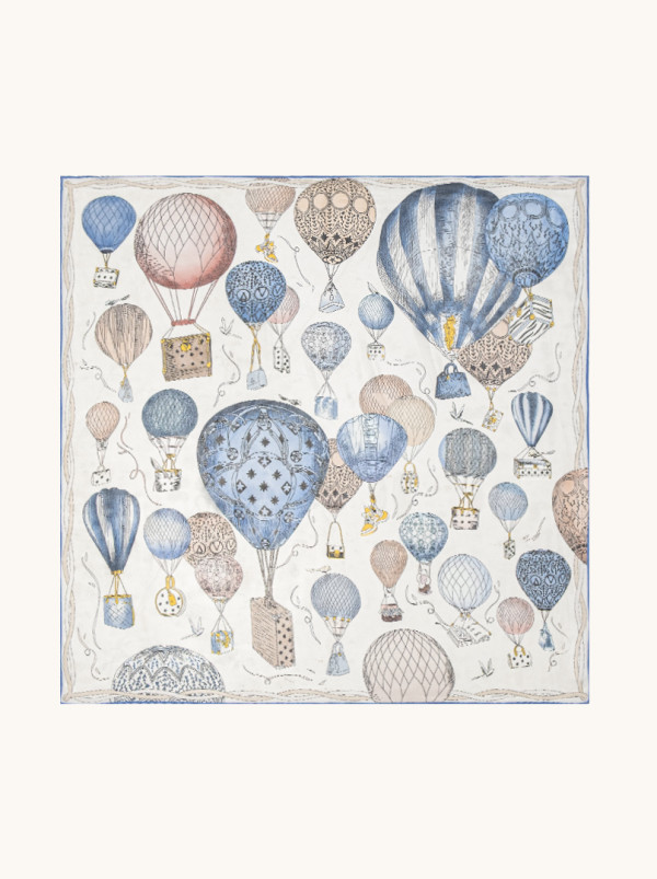 Apaszka z jedwabiu morwowego błękitna w balony 65x65 cm