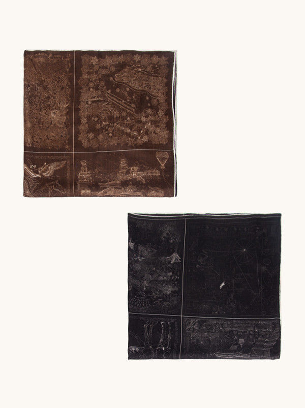 Apaszka dwustronna wełna z jedwabiem z motywem miasta 90 cm x 90 cm PREMIUM