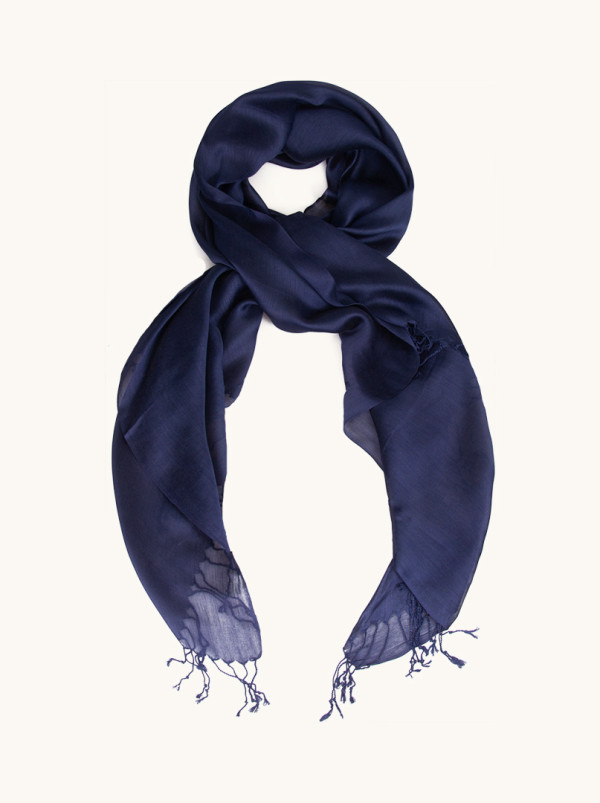 Szal wizytowy granatowy z frędzlami 80cm x 200cm