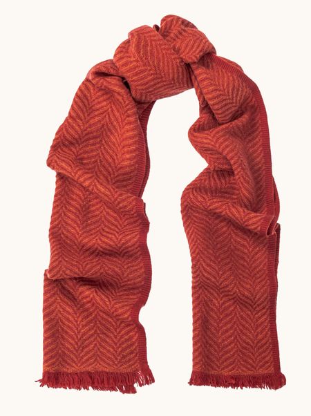 Szal kaszmir 100% czerwony w jodełkę 35x190 cm PREMIUM