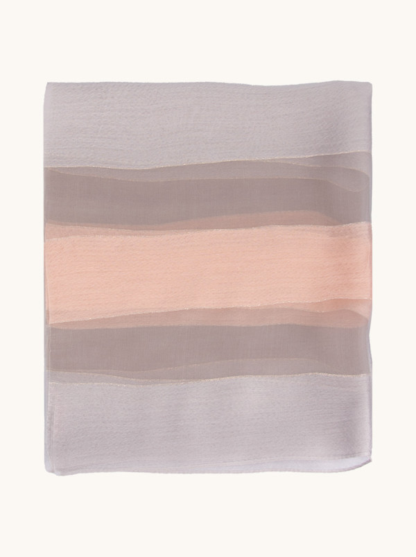 Evening shawl with pink and gray stripes with gold thread 80 cm x 190 cm