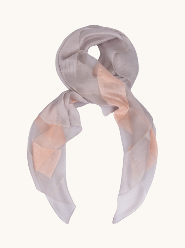 Evening shawl with pink and gray stripes with gold thread 80 cm x 190 cm