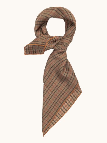 Apaszka z wełną beżowa w kratę bandama 66x70 cm