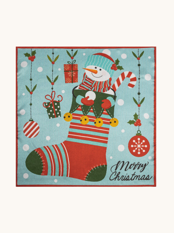 Apaszka jedwabna z bałwankiem w skarpecie - Edycja Świąteczna 53x53 cm