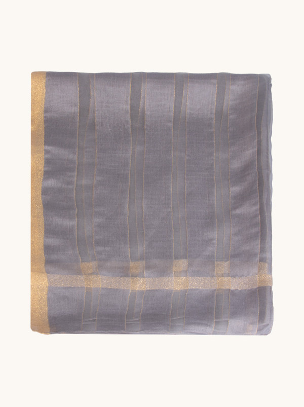 Grey evening shawl with gold decorated stripes 80 cm x 190 cm