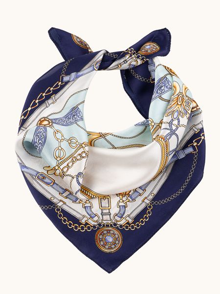 Apaszka jedwabna granatowa z motywem łańcuchów 53x53 cm