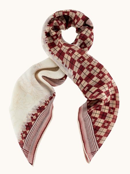 Chusta 100% wełna bordowa w geometryczne wzory 100x100 cm