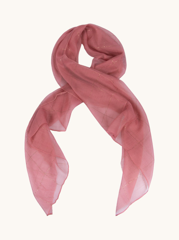 Burgundy checkered evening scarf with gold thread 90 cm x 200 cm