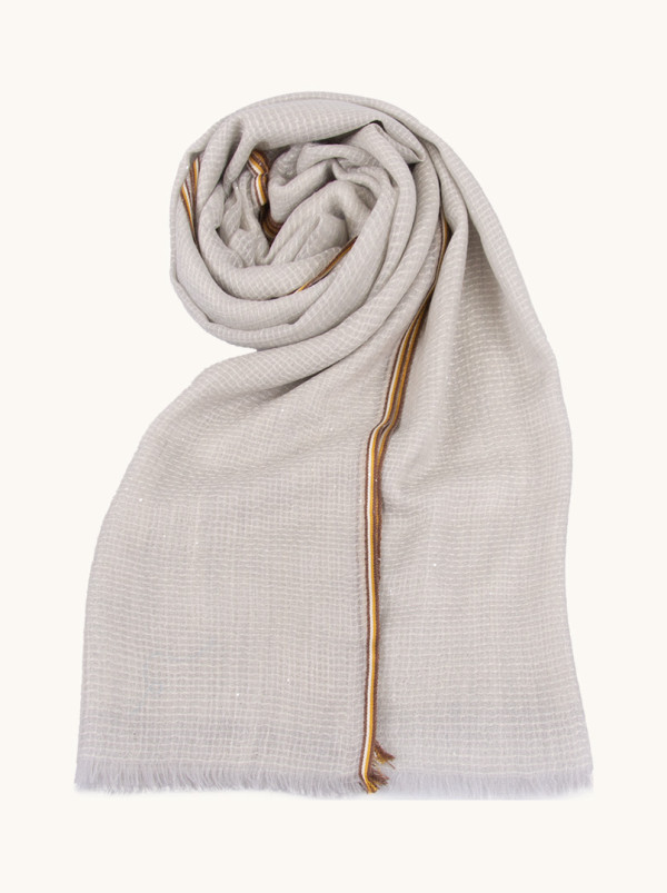 Soft cashmere shawl in beige check 75cm x 200cm PREMIUM