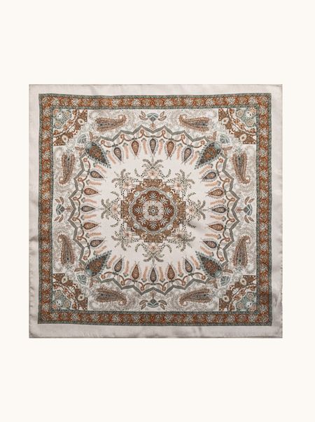 Apaszka jedwabna beżowa z motywem paisley 53x53 cm