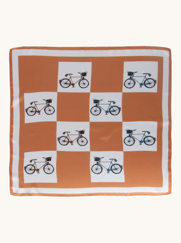 Silk scarf with bicycle motif 70 cm x 70 cm