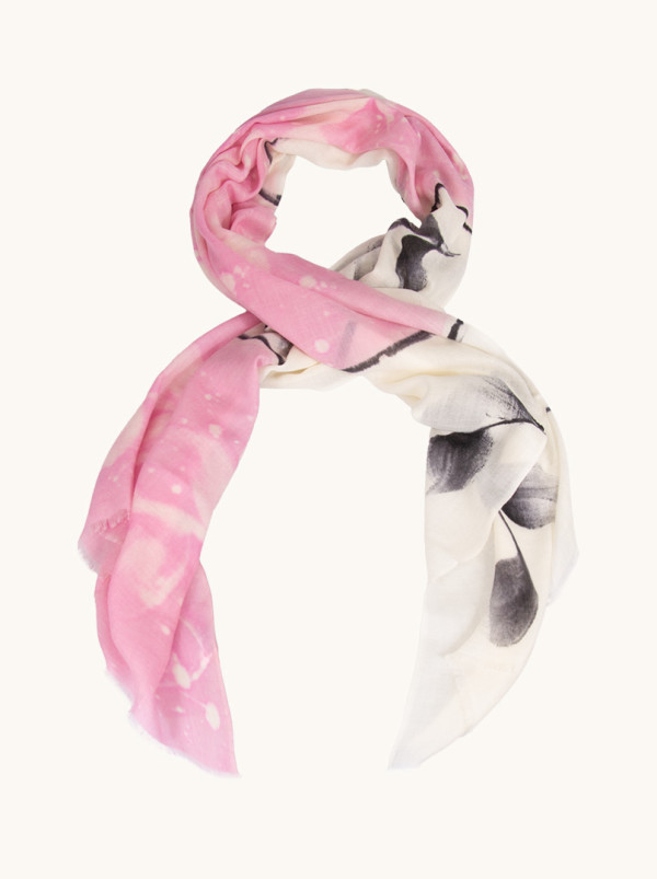 Scarf 100% wool pink with leaf motif 95 cm x 210 cm