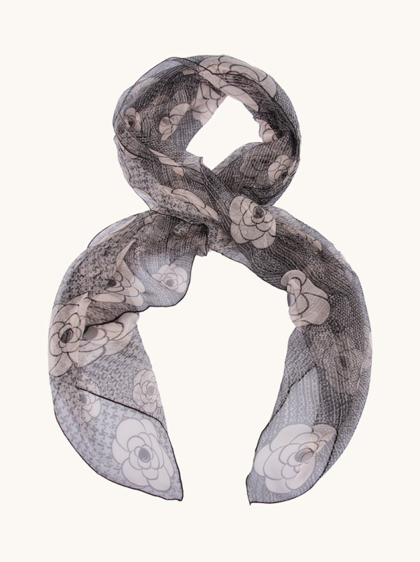 Silk crepe floral scarf 80 cm x 180 cm