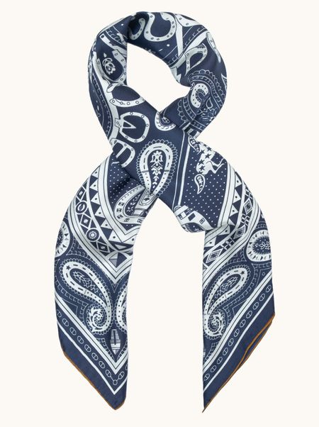 Duża apaszka jedwabna granatowa ze wzorem paisley 90x90 cm