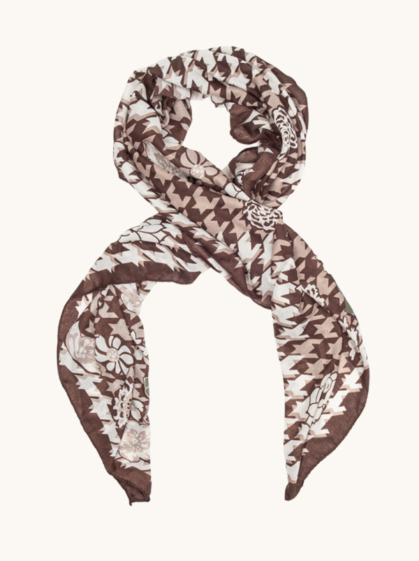 Lekki szal wiskoza 100%  ze wzorem róż i pepitki 70 cm x180 cm