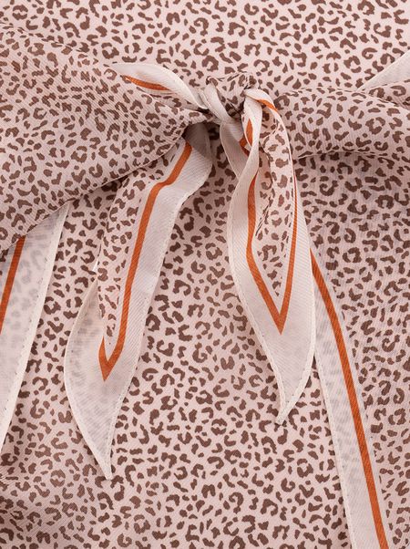 Chusta wełna z jedwabiem beżowa we wzór zwierzęcy 50x130 cm