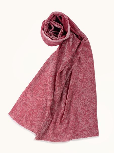 Szal kaszmirowy malinowy z delikatnym wzorem 90x190 cm PREMIUM