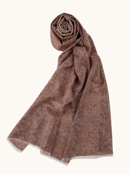 Szal kaszmirowy w kolorze ciepłego brązu z delikatnym wzorem 90x190 cm PREMIUM