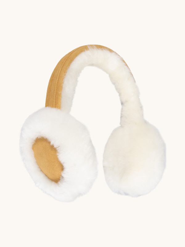 Women's warm cream puffy ear muffs