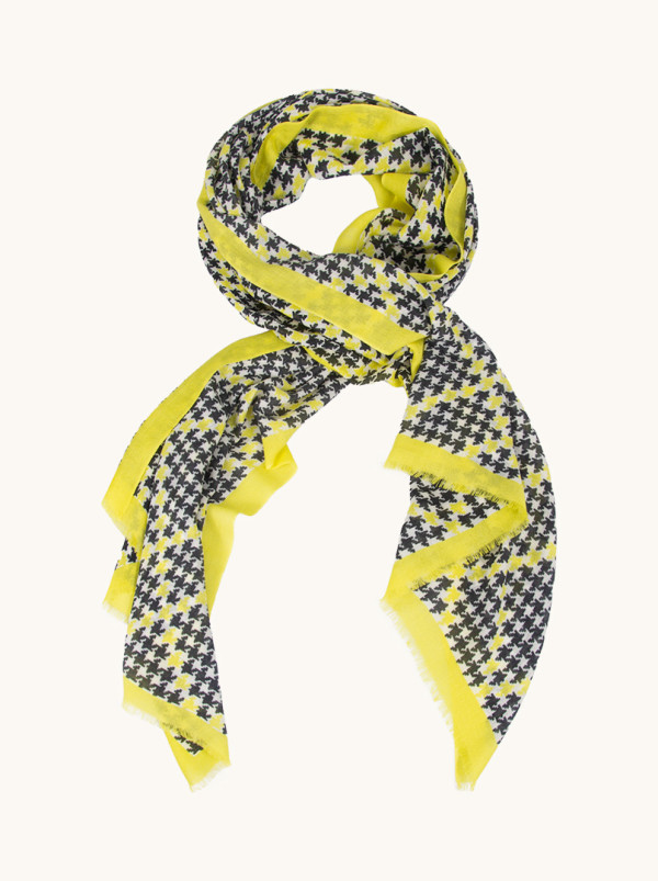 Scarf100% wool in classic pepit with lemon border 70 cm x 180 cm