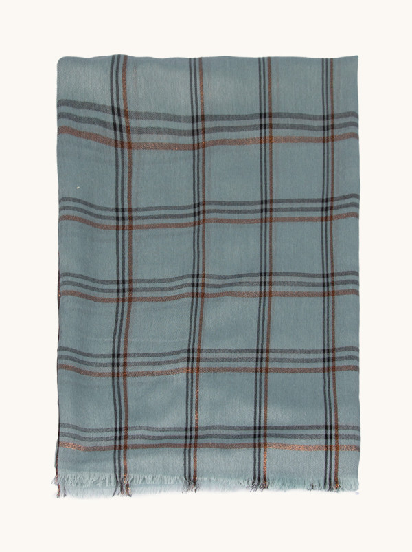 Light green shawl in gold and black check 70 cm x 180 cm