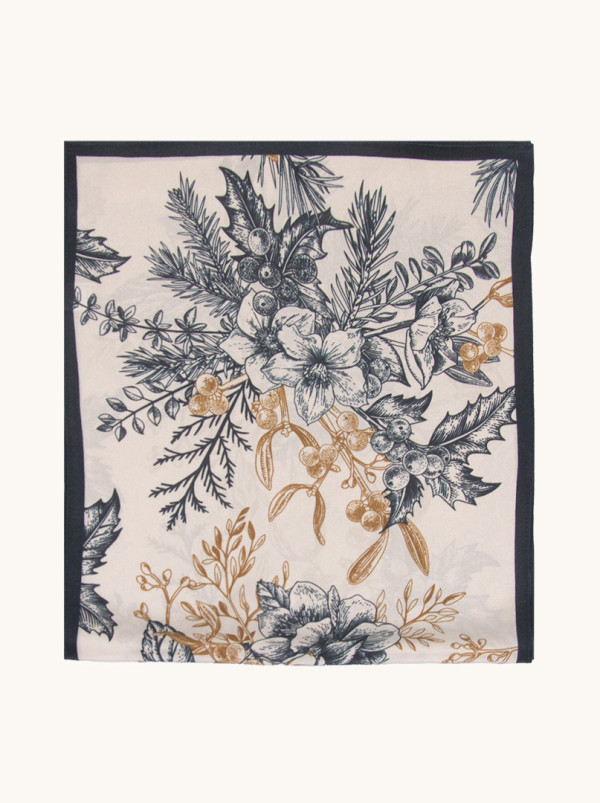 Silk crepe scarf botanical composition 35 cm x 140 cm PREMIUM