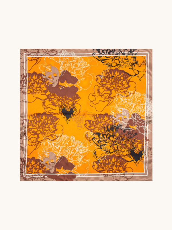 Apaszka jedwabna pomarańczowa w stylu barokowym 53x53 cm