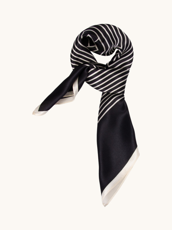 Silk black scarf 70x70cm with a geometric pattern