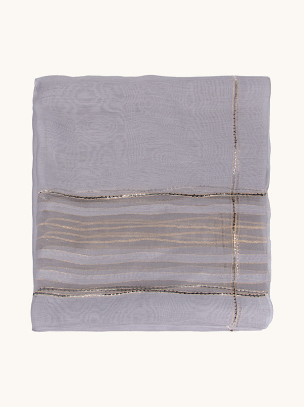 Grey striped evening shawl with gold thread 80 cm x 190 cm