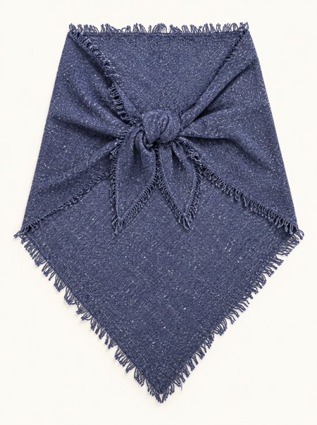 Navy Blue Wool Scarf with Fringes, 140x140x190 cm