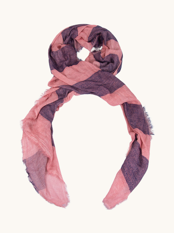 Pink and navy striped lightweight scarf 90 cm x 210 cm