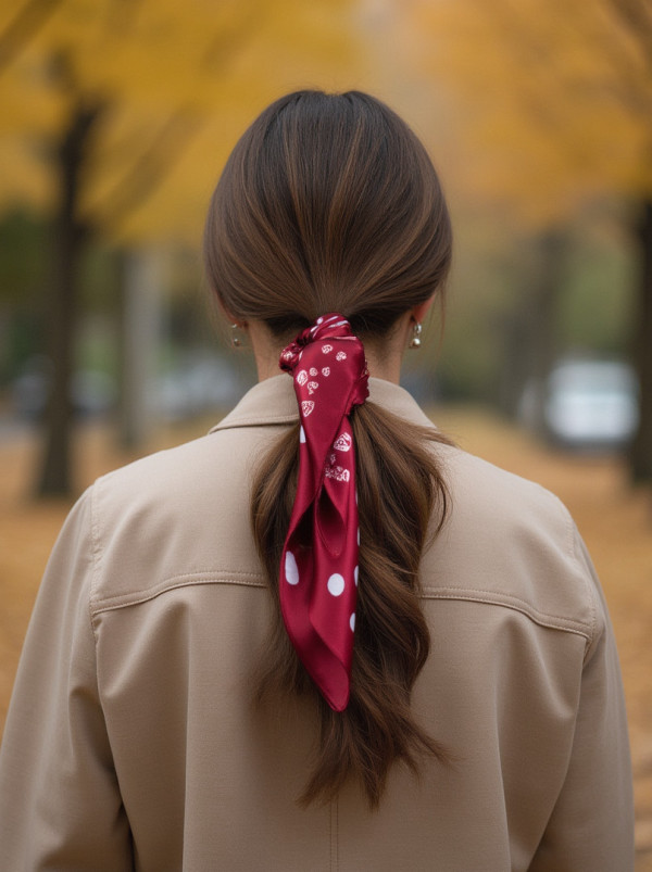 Mała apaszka jedwabna gawroszka bordowa czterostronna Grochy i Paisley 53 cm x 53 cm PREMIUM