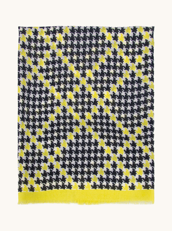 Scarf100% wool in classic pepit with lemon border 70 cm x 180 cm