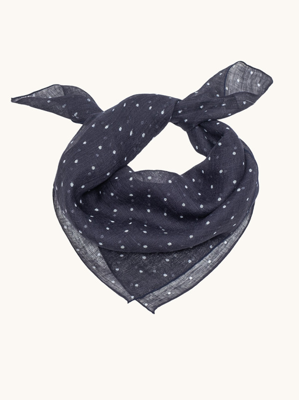 Lekka chusta lniana granatowa w białe kropeczki 57cm x72cm