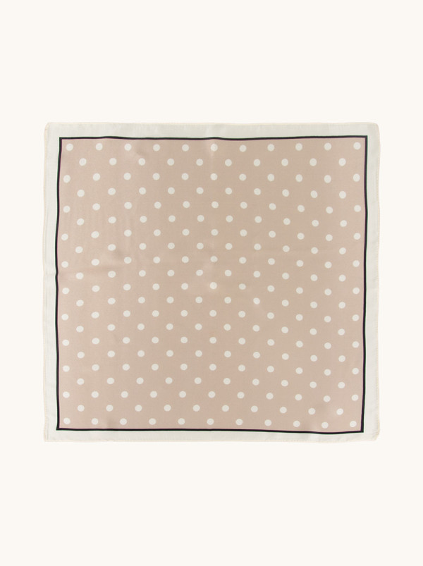 Apaszka jedwabna beżowa w groszki 53x53 cm