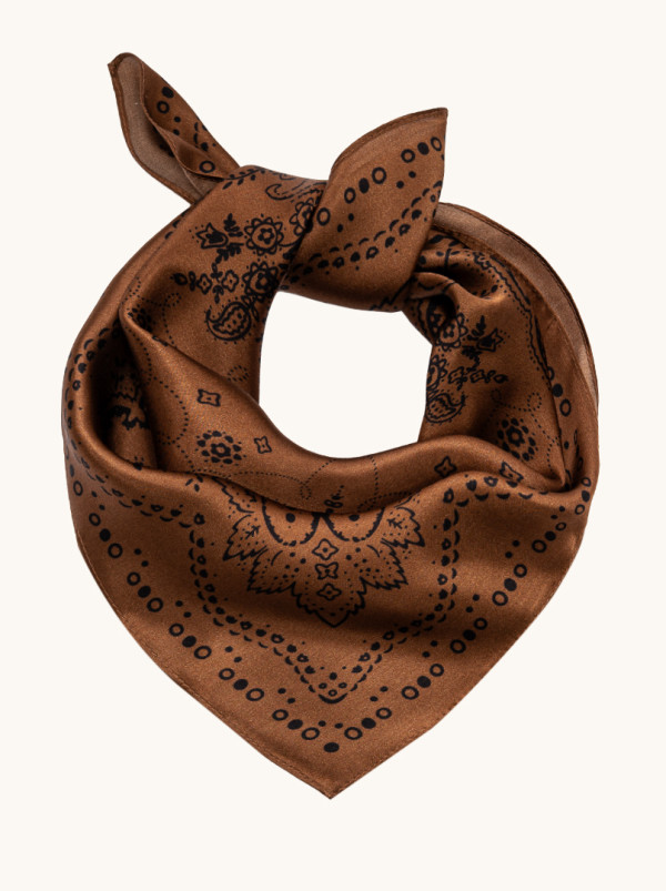 Apaszka jedwabna brązowa z misiem 53x53 cm