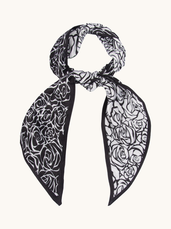 Subtle double-sided shawl in monochrome roses 20 cm x 155 cm